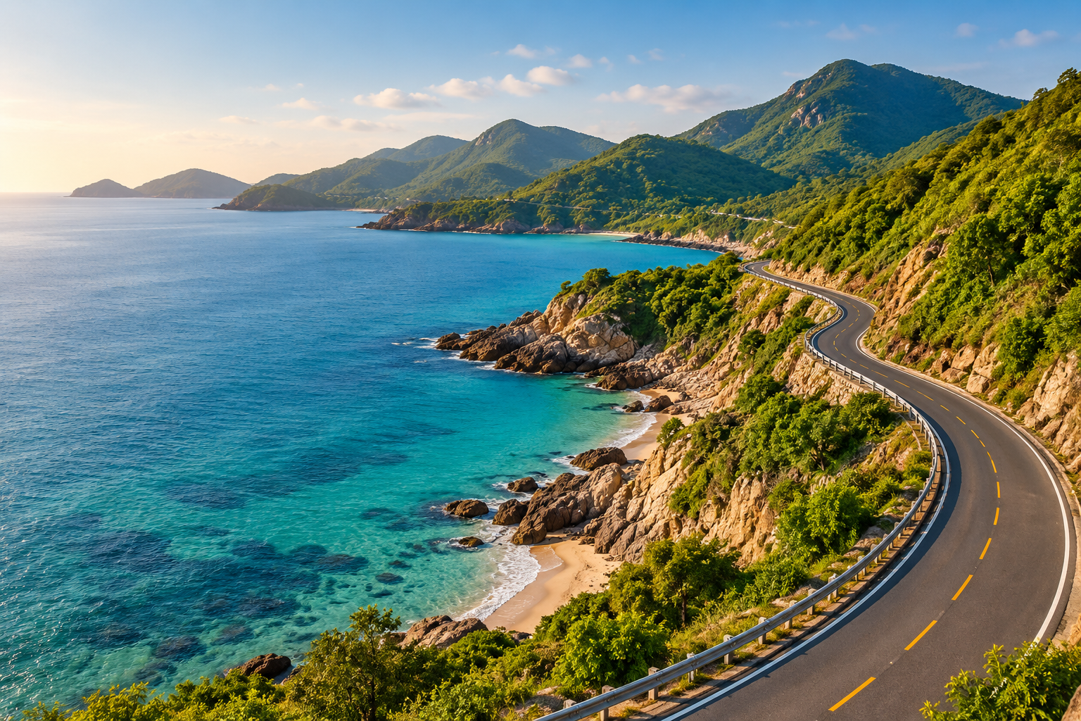 越南沿海公路与山海风光的概念配图